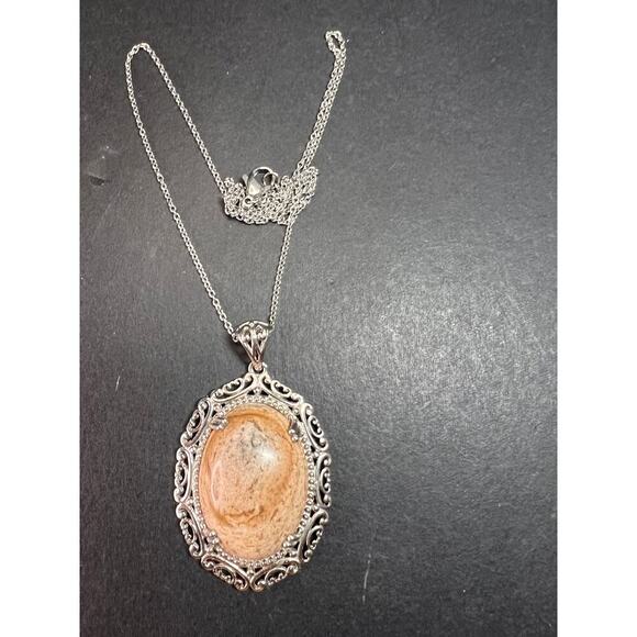 NEW picture jasper pendant in stainless steel with chain - Picture 2 of 8